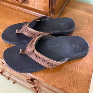 Reef Brown leather Flip Flops thong shoes sandals